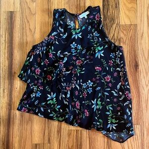Milly Silk Asymmetrical Floral Tank